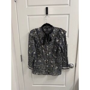 Marc Jacobs Paisley Metallic Ruffle Bow Blouse Top Size 4